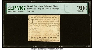 image for: North Carolina July 14, 1760 5s PMG Very Fine 20 Net....