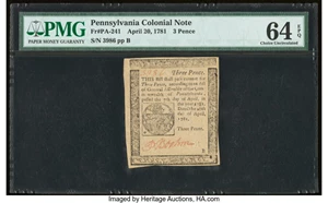 image for: Pennsylvania April 20, 1781 3d PMG Choice Uncirculated 64 EPQ....