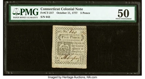 image for: Connecticut October 11, 1777 5d PMG About Uncirculated 50....