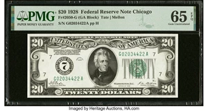 image for: Fr. 2050-G $20 1928 Federal Reserve Note. PMG Gem Uncirculated 65 EPQ....