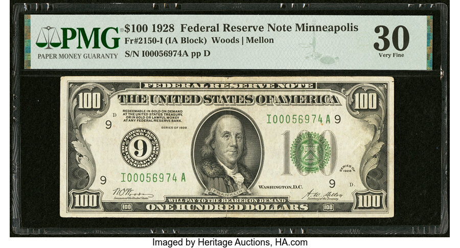 image for: Fr. 2150-I $100 1928 Federal Reserve Note. PMG Very Fine 30....
