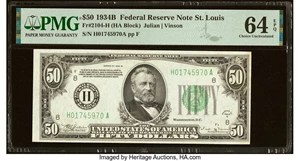 image for: Fr. 2104-H $50 1934B Federal Reserve Note. PMG Choice Uncirculated 64 EPQ....