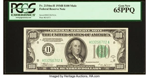 image for: Fr. 2154-H $100 1934B Mule Federal Reserve Note. PCGS Gem New 65PPQ....