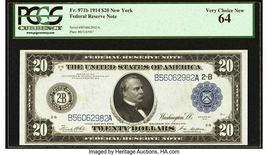 image for: Fr. 971b $20 1914 Federal Reserve Note PCGS Very Choice New 64....