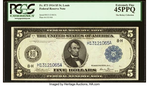 image for: Fr. 873 $5 1914 Federal Reserve Note PCGS Extremely Fine 45PPQ....