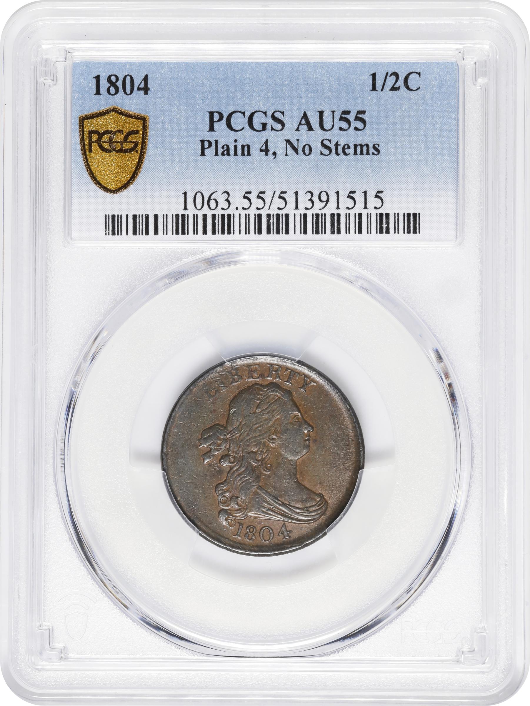 1804 1/2c Plain 4, No Stems MS BN MS60 BN thumbnail 17