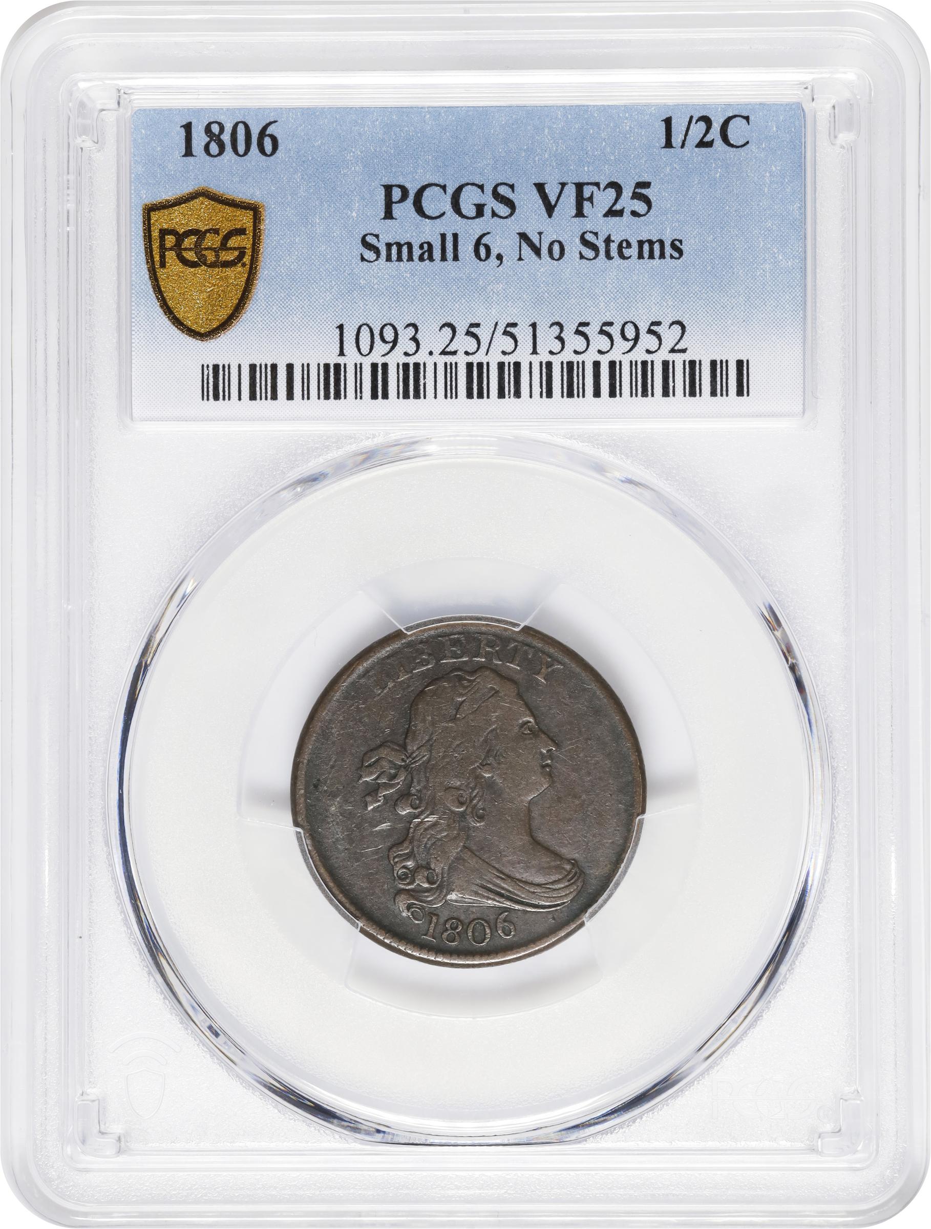 1806 1/2c Small 6, No Stems MS BN VF25 BN thumbnail 3