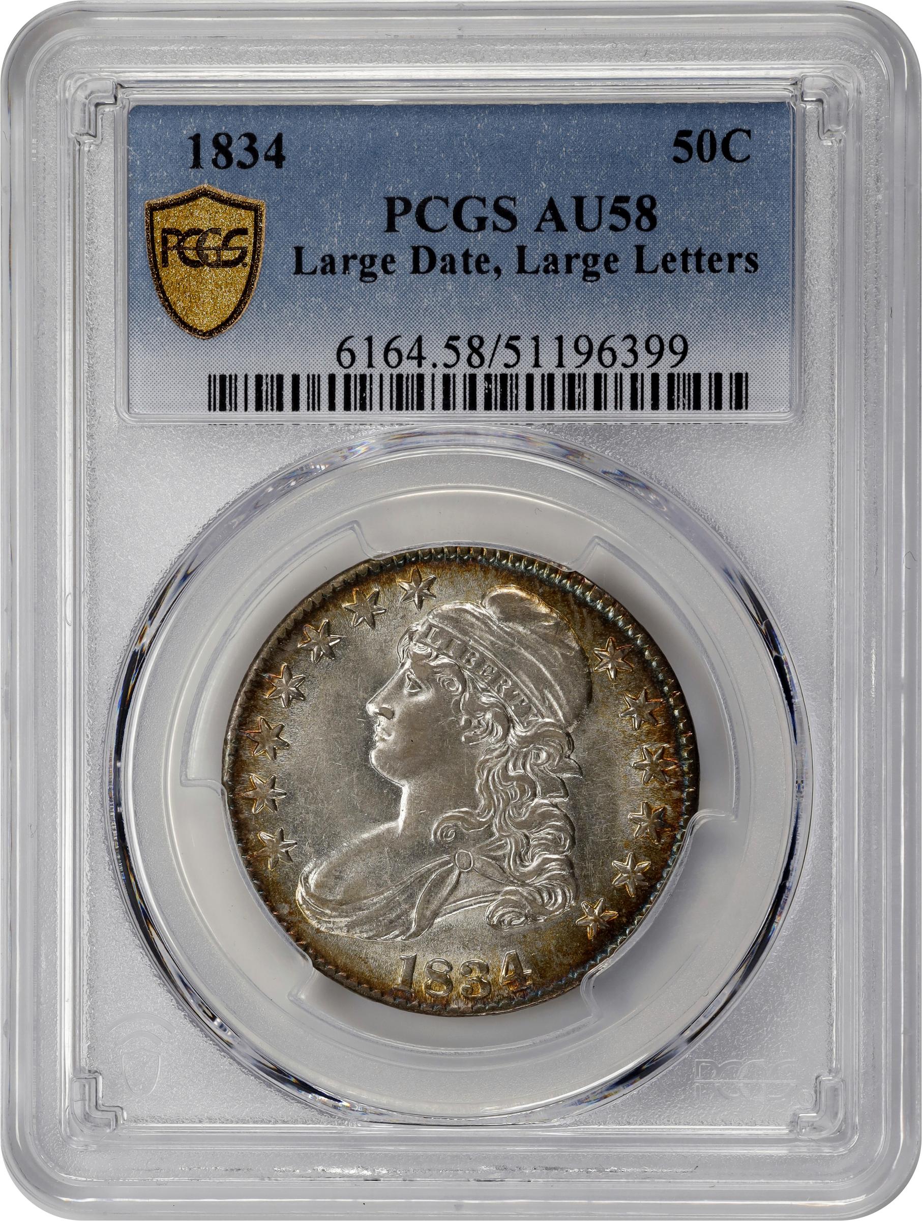 1834 50c Large Date, Large Letters AU58 thumbnail 3