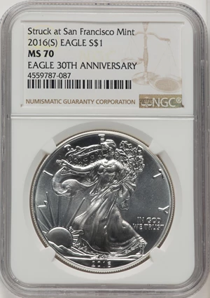 image for: 2016-(S) $1 Silver Eagle, 30th Anniversary, Struck at San Francisco MS70 NGC....