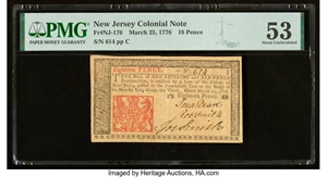 image for: New Jersey March 25, 1776 18d PMG About Uncirculated 53....