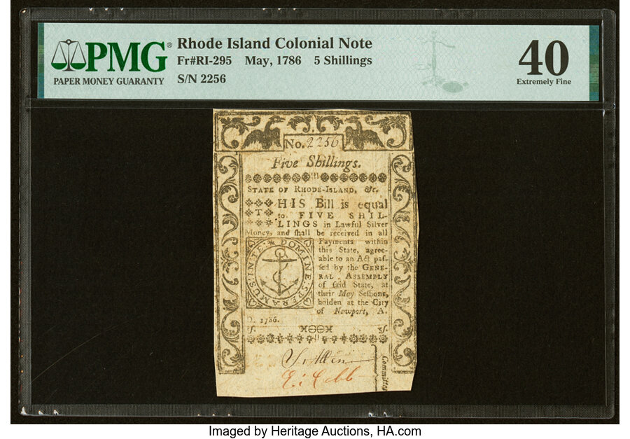 image for: Rhode Island May 1786 5s PMG Extremely Fine 40....