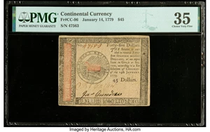 image for: Continental Currency January 14, 1779 $45 PMG Choice Very Fine 35....
