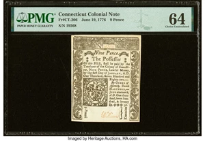 image for: Connecticut June 19, 1776 9d PMG Choice Uncirculated 64....
