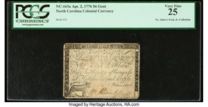 image for: North Carolina April 2, 1776 $6 Goat PCGS Very Fine 25....
