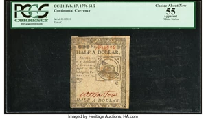 image for: Continental Currency February 17, 1776 $1/2 PCGS Apparent Choice About New 55....