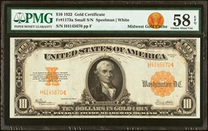 image for: Fr. 1173a $10 1922 Gold Certificate PMG Choice About Unc 58 EPQ....