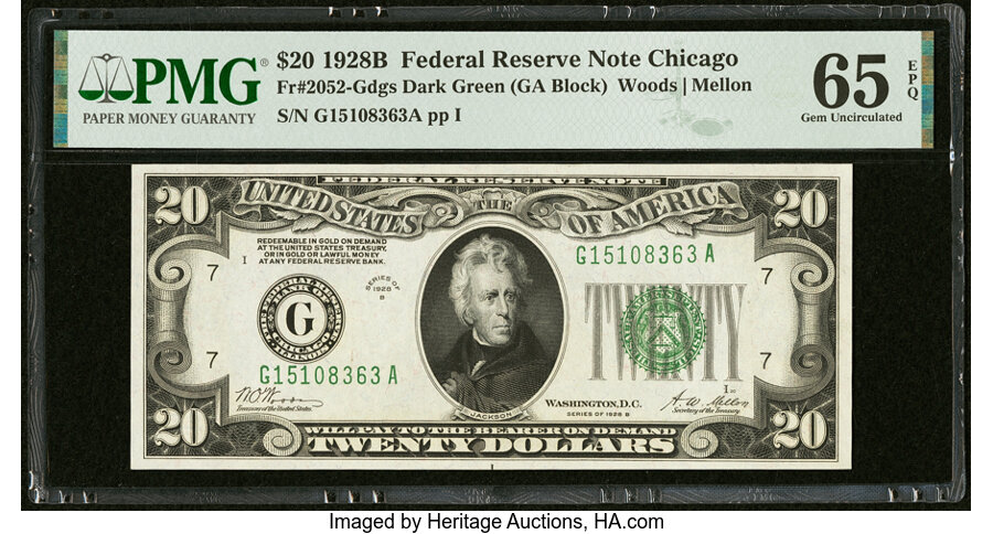 image for: Fr. 2052-G $20 1928B Federal Reserve Note. PMG Gem Uncirculated 65 EPQ....