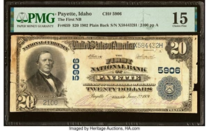 image for: Payette, ID - $20 1902 Plain Back Fr. 659 The First National Bank Ch. # 5906 PMG Choice Fine 15....