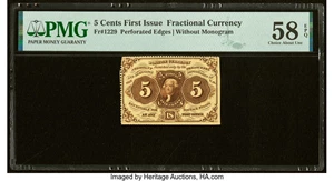 image for: Fr. 1229 5¢ First Issue PMG Choice About Unc 58 EPQ....