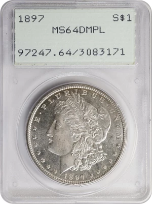 image for: 1897 Morgan Silver Dollar. MS-64 DMPL (PCGS). OGH Generation 1.2 Rattler.