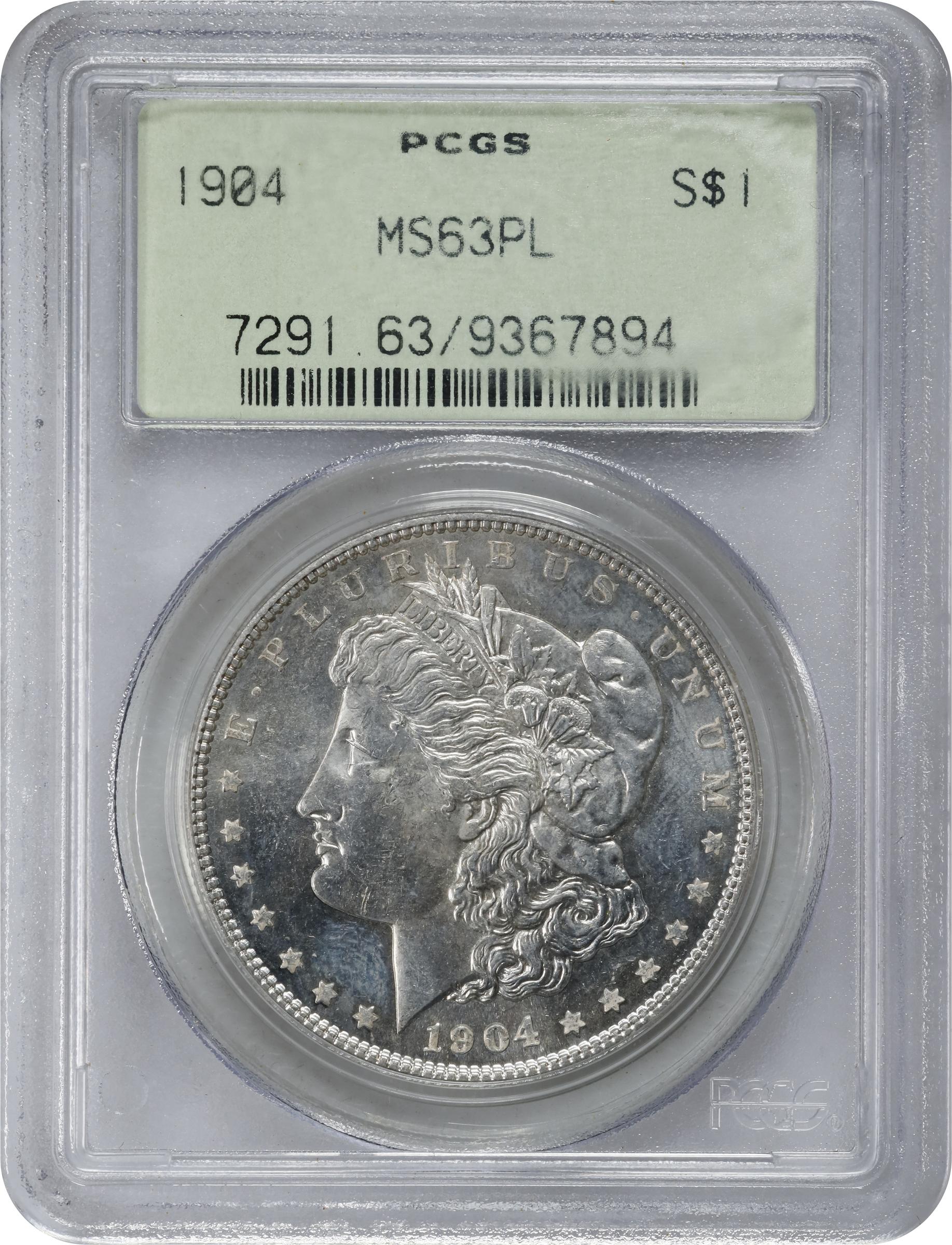 image for: 1904 Morgan Silver Dollar. MS-63 PL (PCGS). OGH Generation 3.0.