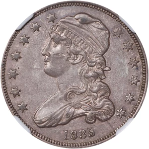 image for: 1835 Capped Bust Quarter. B-4. Rarity-4. AU-55 (NGC).