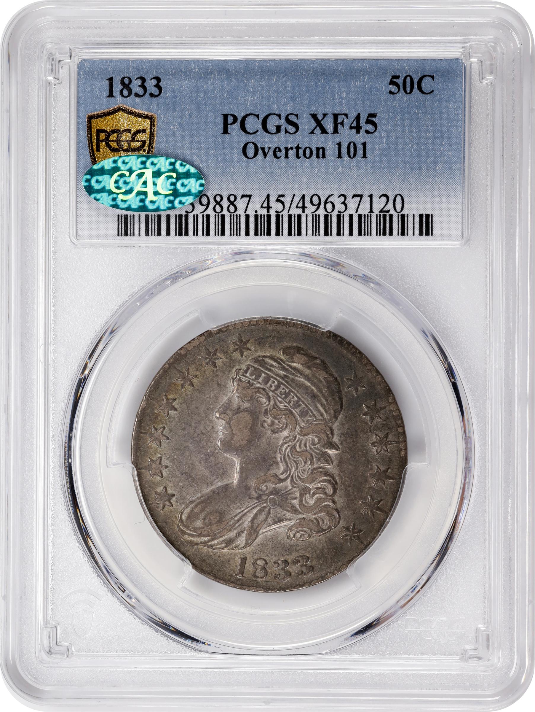 image for: 1833 Capped Bust Half Dollar. O-101. Rarity-1. EF-45 (PCGS). CAC.