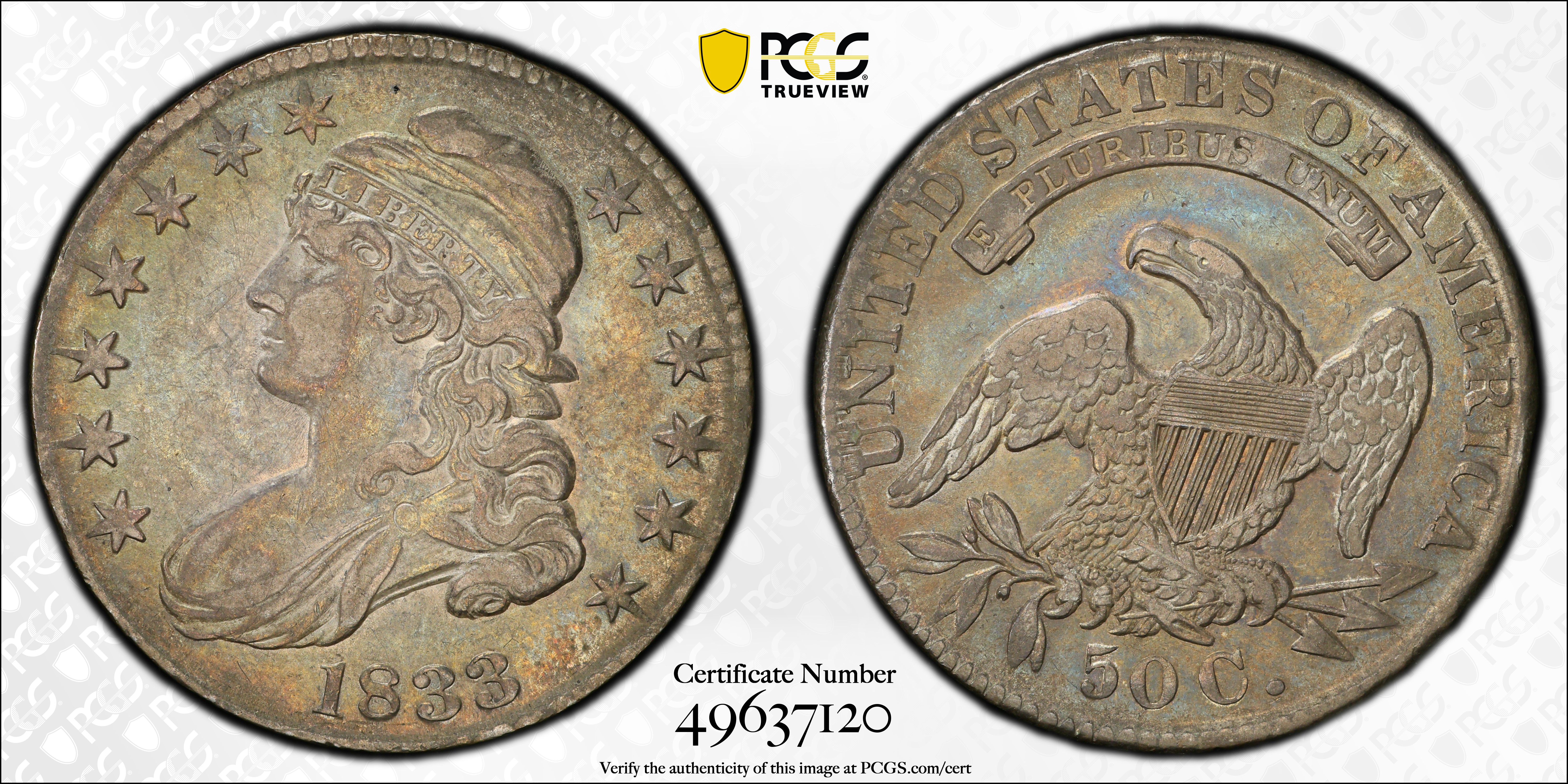 image for: 1833 Capped Bust Half Dollar. O-101. Rarity-1. EF-45 (PCGS). CAC.