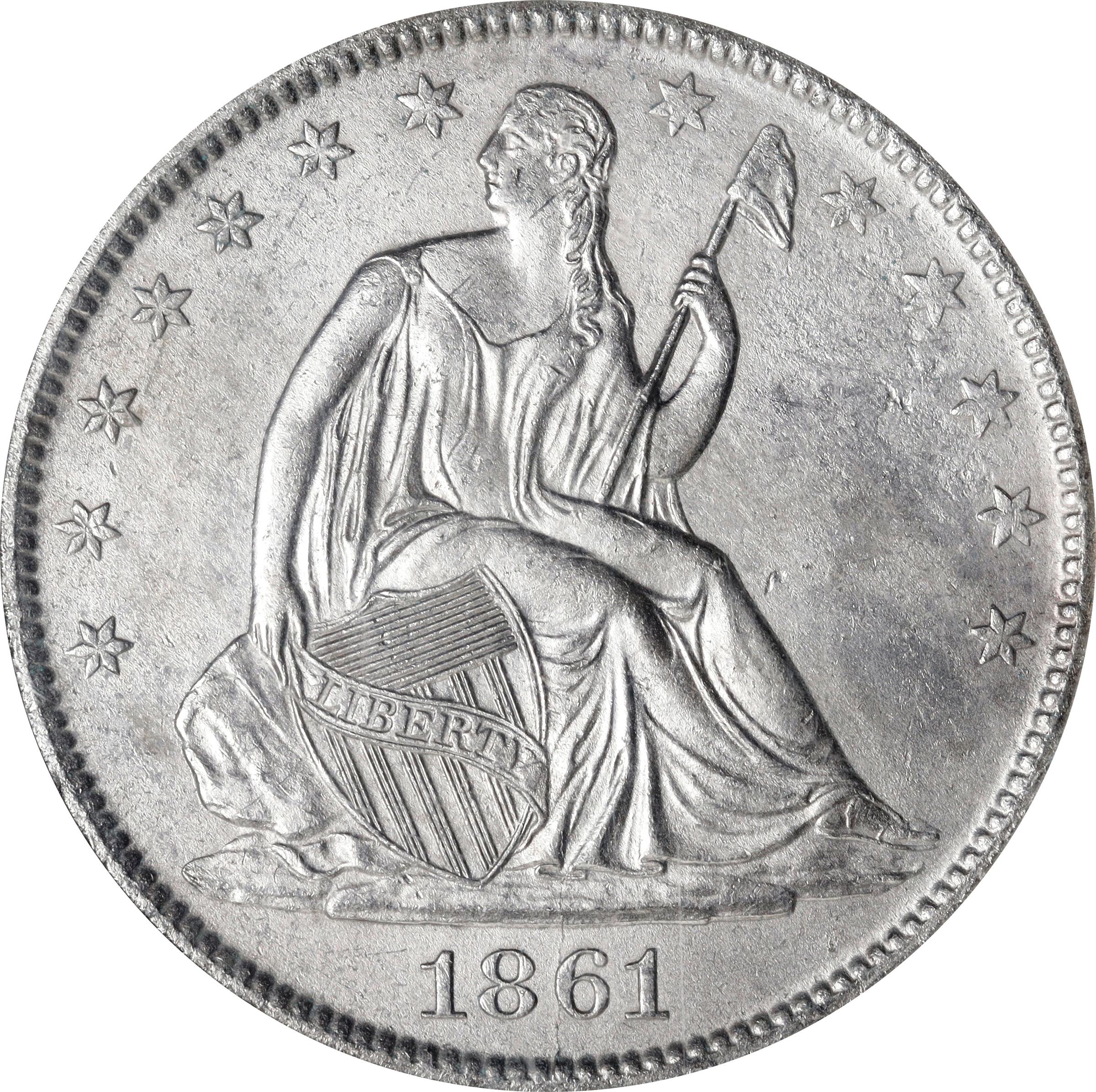 image for: 1861-O Liberty Seated Half Dollar. Confederate States Issue. W-13. Rarity-2. Die Crack Bisected Date. Shipwreck Effect (NGC).