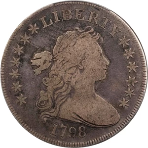 image for: 1798 Draped Bust Silver Dollar. Small Eagle. BB-82, B-1. Rarity-3. 13 Stars on Obverse. VG-8 (PCGS).