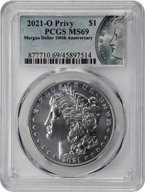 image for: 2021 Silver Dollar Anniversary Coin. Morgan. O Privy Mark. MS-69 (PCGS).