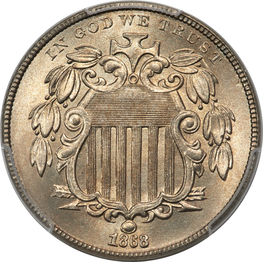 image for: 1868 5C Reverse of 1868, FS-901, MS67 PCGS. Fletcher IIb Reverse....