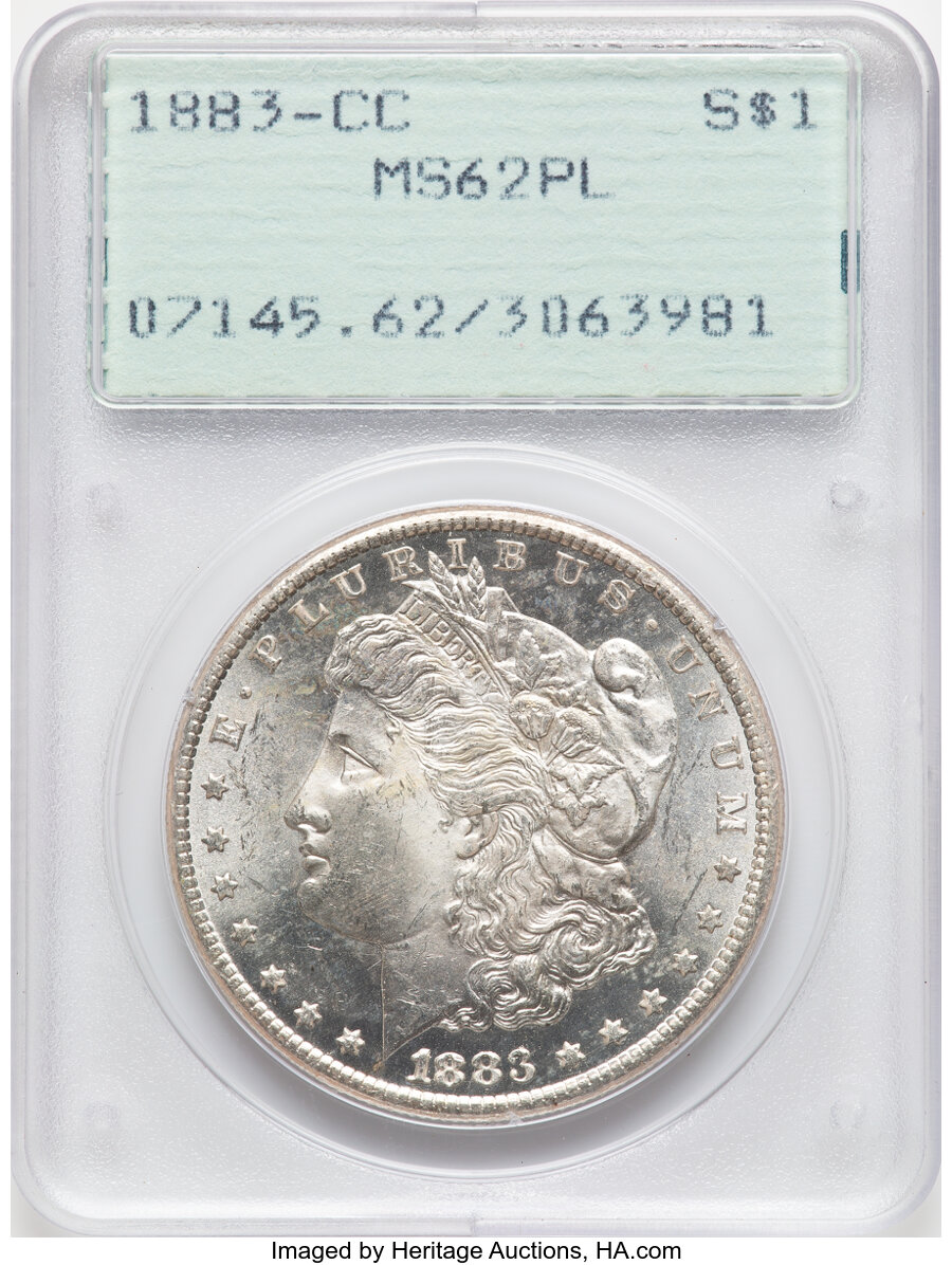 1883-CC $1 VAM-8 MS62 Prooflike PCGS. This piece is housed in a Generation 1.2 "rattler" holder. Mintage 1,204,000....