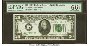 image for: Fr. 2050-E $20 1928 Federal Reserve Note. PMG Gem Uncirculated 66 EPQ....