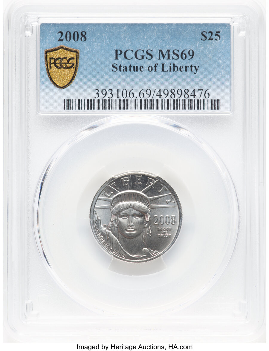 image for: 2008 $25 Quarter-Ounce Platinum Eagle, Statue of Liberty, MS69 PCGS....