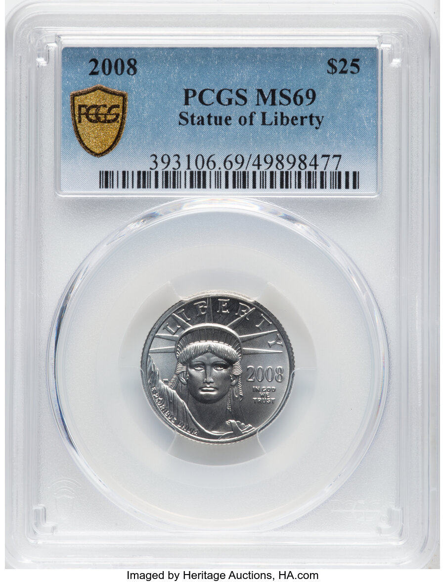 image for: 2008 $25 Quarter-Ounce Platinum Eagle, Statue of Liberty MS69 PCGS....