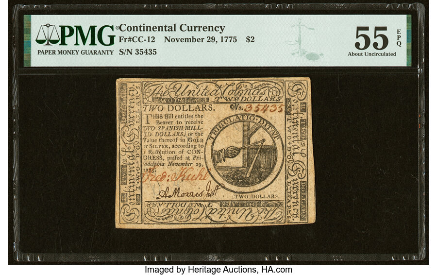 image for: Continental Currency November 29, 1775 $2 PMG About Uncirculated 55 EPQ....