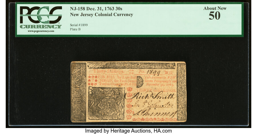 image for: New Jersey December 31, 1763 30s PCGS About New 50....