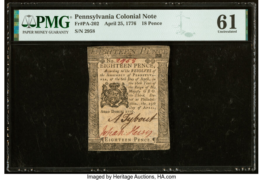 image for: Pennsylvania April 25, 1776 18d PMG Uncirculated 61....