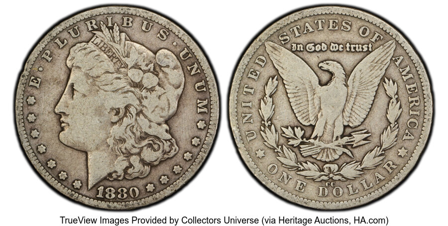 1880-CC $1 VG10 PCGS. Mintage 591,000. ...