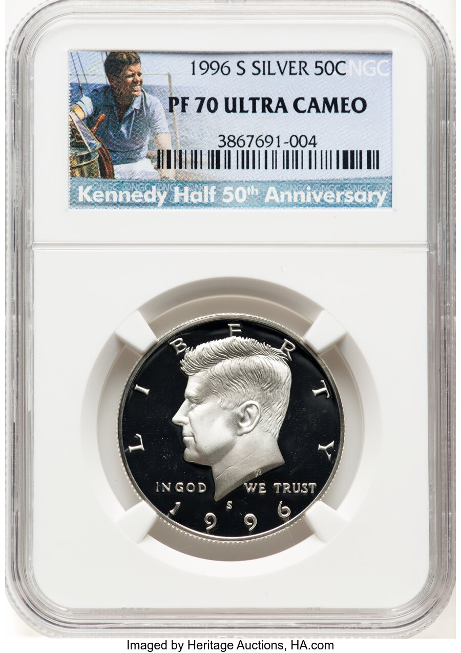 image for: 1996-S 50C Silver PR70 Ultra Cameo NGC.  Kennedy Half 50th Anniversary....