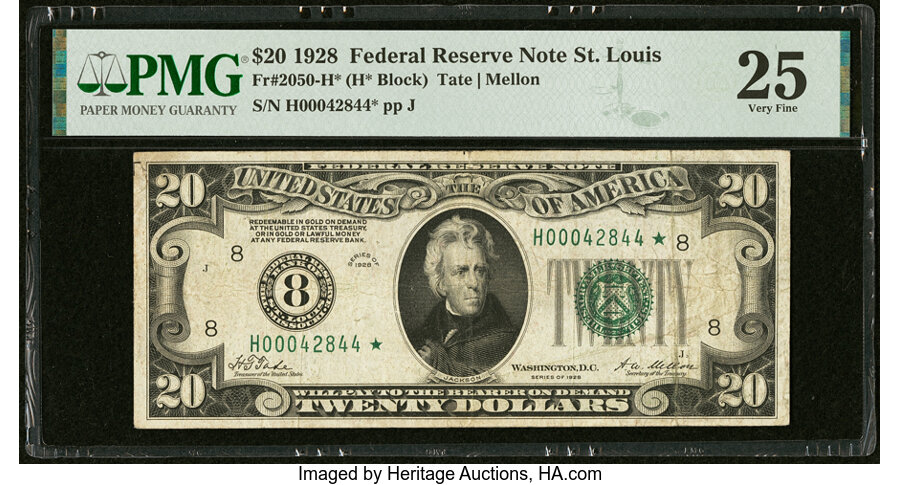 image for: Fr. 2050-H* $20 1928 Federal Reserve Star Note. PMG Very Fine 25....