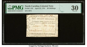 image for: North Carolina April 23, 1761 20s PMG Very Fine 30....