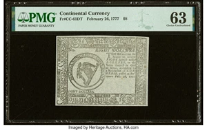 image for: Continental Currency February 26, 1777 $8 Counterfeit Detector PMG Choice Uncirculated 63....