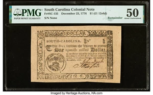 image for: South Carolina December 23, 1776 $1 Remainder PMG About Uncirculated 50....