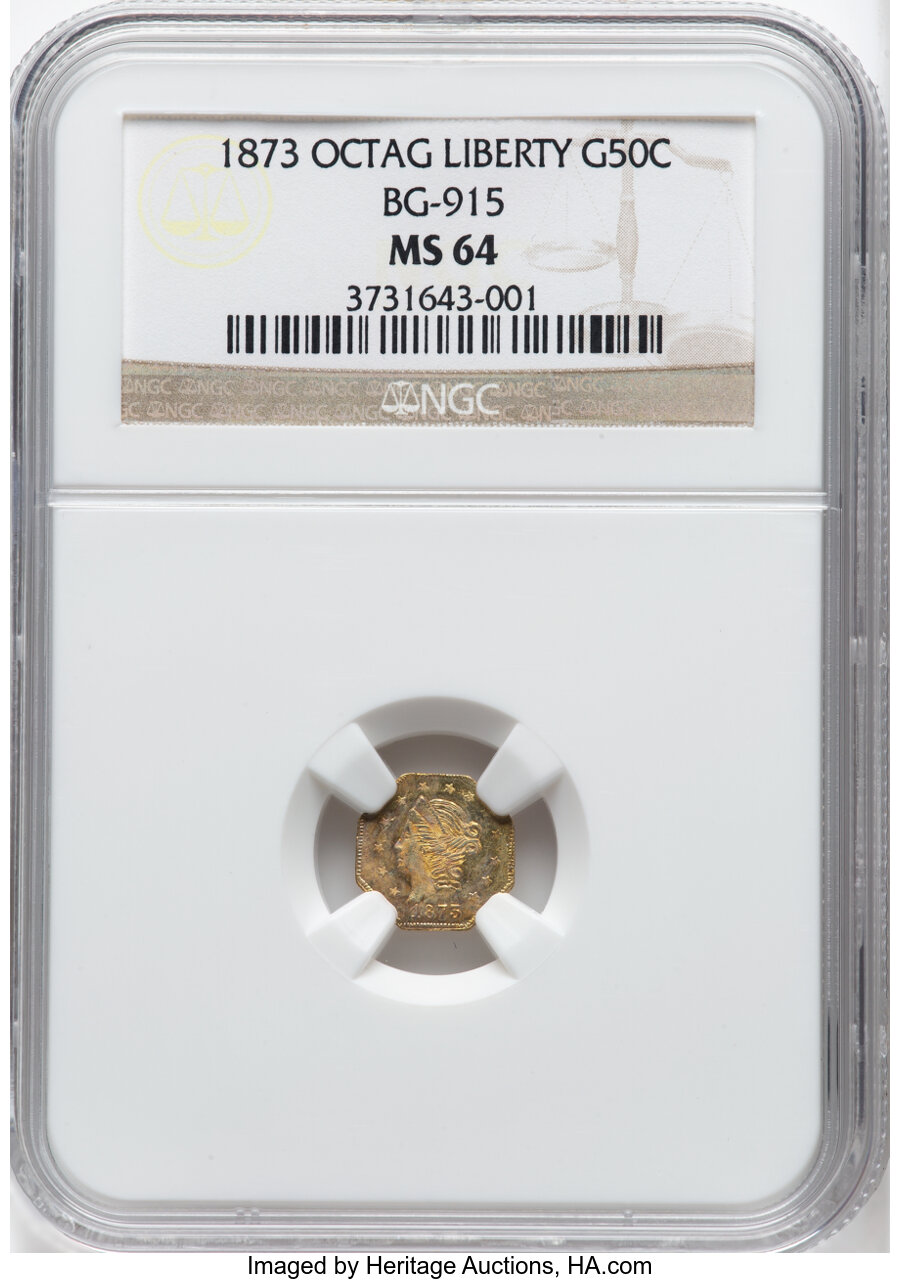 image for: 1873 50C Liberty Octagonal 50 Cents, BG-915, Low R.4, MS64 NGC. NGC Census: (11/18).  ...