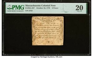image for: Massachusetts October 16, 1778 6d PMG Very Fine 20....