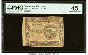 image for: Continental Currency May 10, 1775 $4 PMG Choice Extremely Fine 45....