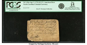 image for: North Carolina April 2, 1776 $1/2 N. American Bear PCGS Apparent Fine 15....