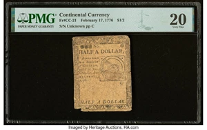 image for: Continental Currency February 17, 1776 $1/2 PMG Very Fine 20....